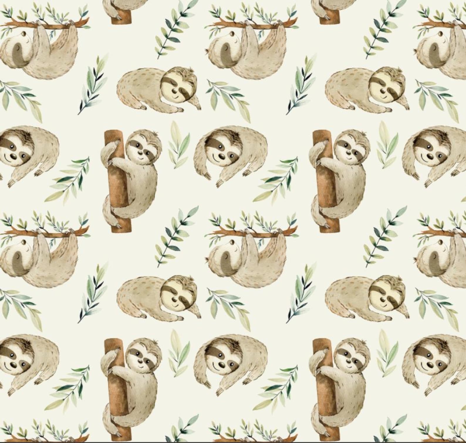 Cute Sloth Pattern Fabric Sloth Quilting Fabric Cotton Fabric by the ...
