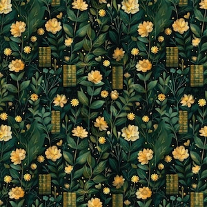 Dark Night Library Floral pattern cotton fabric-Bookshelf pattern  Cotton Fabric By The Half Yard