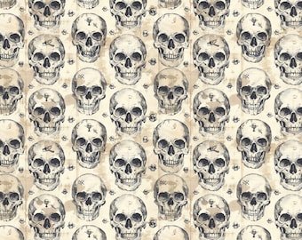Vintage Skull Seamless Pattern Cotton Fabric Fabric By the Half Yard