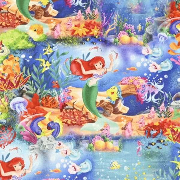 Disney Little Mermaid Ariel Fabric Princess Fabric Cotton Cartoon Fabric Animation Fabric By the Half Yard