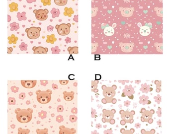 Niedlicher Bärenblumenstoff, reine Baumwolle, Bärenkarikaturstoff, süßer Bärenstoff, Geschenk für Kinder, verkauft per halben Hof