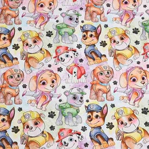 Tecido PAW Patrol Tecido para cachorrinhos Tecido de algodão para desenho animado Tecido de animação por meia jarda