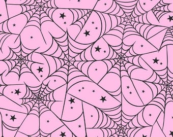 Halloween Spiderweb Stars Pattern Cotton fabric, Sold by the Yard