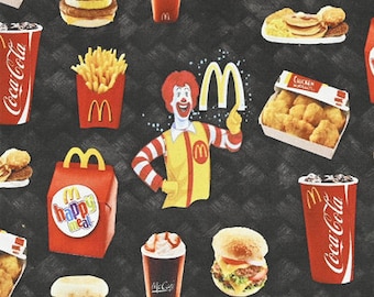 Fast Food Stoff Coca-Cola Stoff Burger Pommes Stoff Baumwolle Cartoon Stoff Animation Stoff Meterware