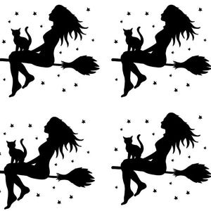 Flying Halloween Witch Pattern Cotton Fabric Fabric By the Half Yard