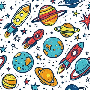 Tela de algodón con dibujos de cohetes, tela de galaxias, tela de planetas, tela para jardín de infantes, tela de dibujos animados, tela para colchas, se vende por media yarda