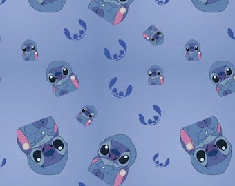 Stitch Fabric Blue Cartoon Fabric Cotton Fabric Anime Cotton Fabric Sold By Half Yard