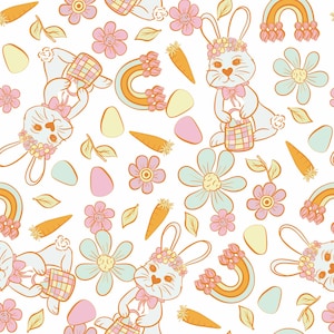 Cute Rabbit Cotton Fabric Rabbit With Carrot Cartoon Pattern Fabric By The Half Yard