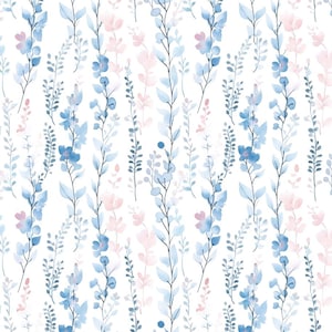 Tela de algodón puro con estampado floral azul de acuarelas, tela de dibujos animados, tela para acolchado por media yarda