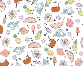 Summer Fruit Refreshing Pattern Pure Cotton Fabric Sold By Half Yard