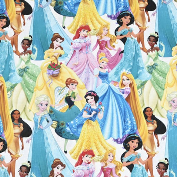 Disney Multi Princess Fabric Snow White Cinderella Ariel Jasmine Rapunzel Fabric Cotton Cartoon Fabric Animation Fabric By the Half Yard