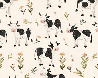 Cute Farm Cow Pattern Fabric Cartoon Fabric Farm Animal Cartoon Cotton Fabric By The Half Yard