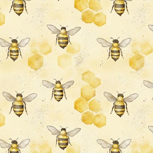 Honey With Bee Pattern Pattern Fabric-Cotton Cute Bee With Honey  Fabric Quilt Fabric By The Half Yard