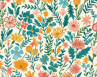 Vintage Summer Color Floral Pattern Fabric Pure Cotton Fabric By The Half Yard