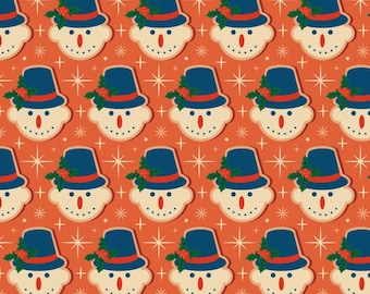 Tissu en coton à motifs de bonhommes de neige de Noël, mètre carré