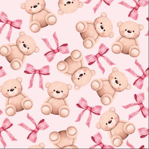 Cute Bear Pink Bow Pattern Pure Cotton Fabric Kids Fabric Sold by Half Yard