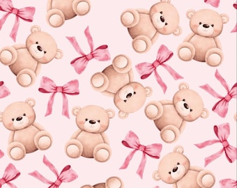 Cute Bear Pink Bow Pattern Pure Cotton Fabric Kids Fabric Sold by Half Yard
