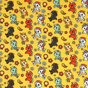 Tokidoki Fabric Yellow Sakura Flower Unicorn Fabric Japanese Fabric Cotton Cartoon Fabric Animation Fabric By the Half Yard