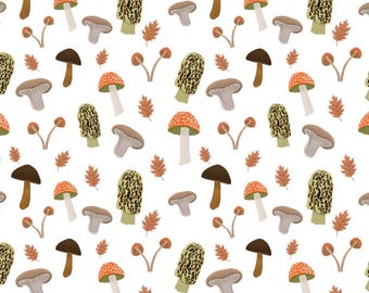 Forest Life Mushroom Fabric Eco Print Vintage Mushroom Cotton Fabric Fabric By the Half Yard