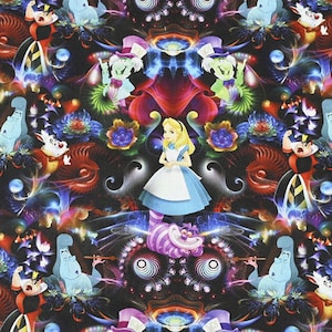 Alice in Wonderland Fabric Mad Hatter Fabric Cotton Cartoon Fabric Animation Fabric By the Half Yard