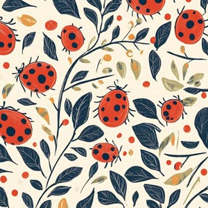 Ladybug & Leaf 100% Pure Cotton Fabric Quilting Fabric Sold By Half Yard