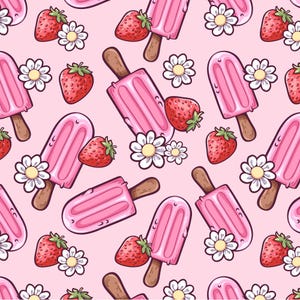 Lody truskawkowe Słodka kreskówka Czysta bawełniana tkanina na pół jarda