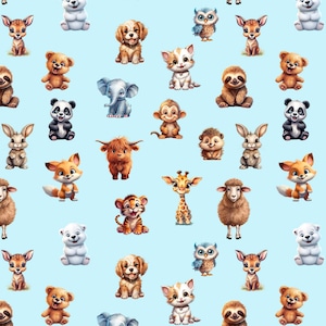 Baby Animal Cute Pattern Cartoon Fabric Pure Cotton By the Half Yard