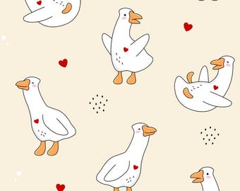 Cute Goose Fabric 100% Cotton Fabric Goose & Heart Pattern Cotton Fabric By The Half Yard