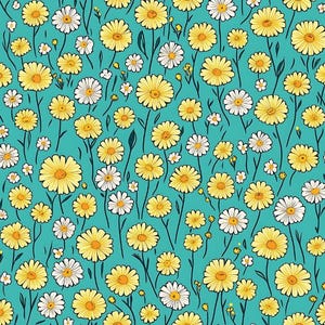 Yellow Daisy Flower Daisy Floral  Pattern Cotton Fabric Quilting Fabric By The Half Yard