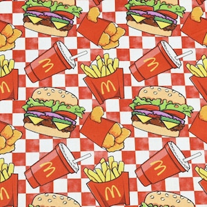 Tkanina Fast Food Tkanina Burger Tkanina Frytki Bawełna Tkanina z kreskówek Tkanina animacyjna Na pół jarda