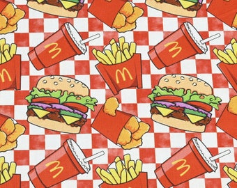 Fast Food Fabric Burger French Fries Fabric Cotton Cartoon Fabric Animation Fabric By the Half Yard
