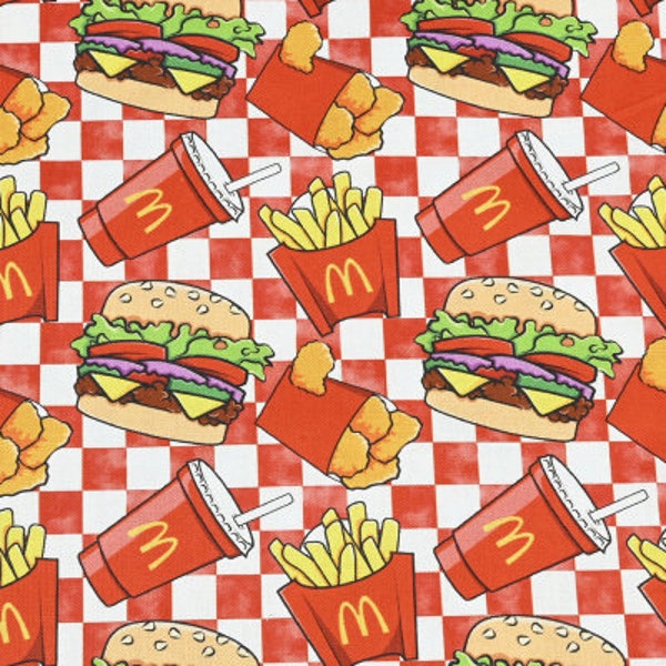 Fast Food Fabric Burger French Fries Fabric Cotton Cartoon Fabric Animation Fabric By the Half Yard