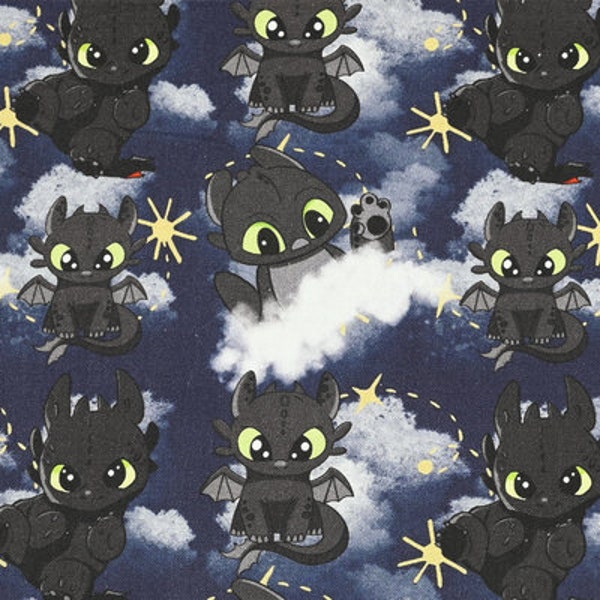 How to Train Your Dragon Fabric Night Fury Toothless Fabric Cotton Cartoon Fabric Animation Fabric By the Half Yard