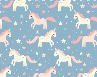 Cute Star Unicom Fabric 100% Pure Cotton Fabric By The Half Yard