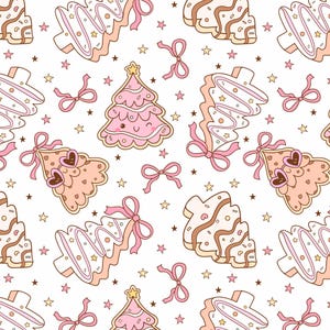 Pink Gift Christmas Tree Fabric Pure Cotton Fabric By The Half Yard