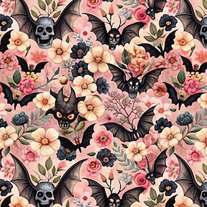 Halloween Bat Floral Fabric Halloween Flower Pattern Cotton Fabric By The Half Yard