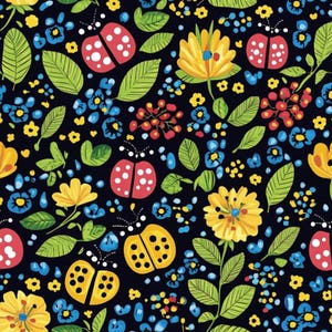 Colorful Ladybug Fabric Cotton Fabric Quilting Fabric Sold by Half Yard