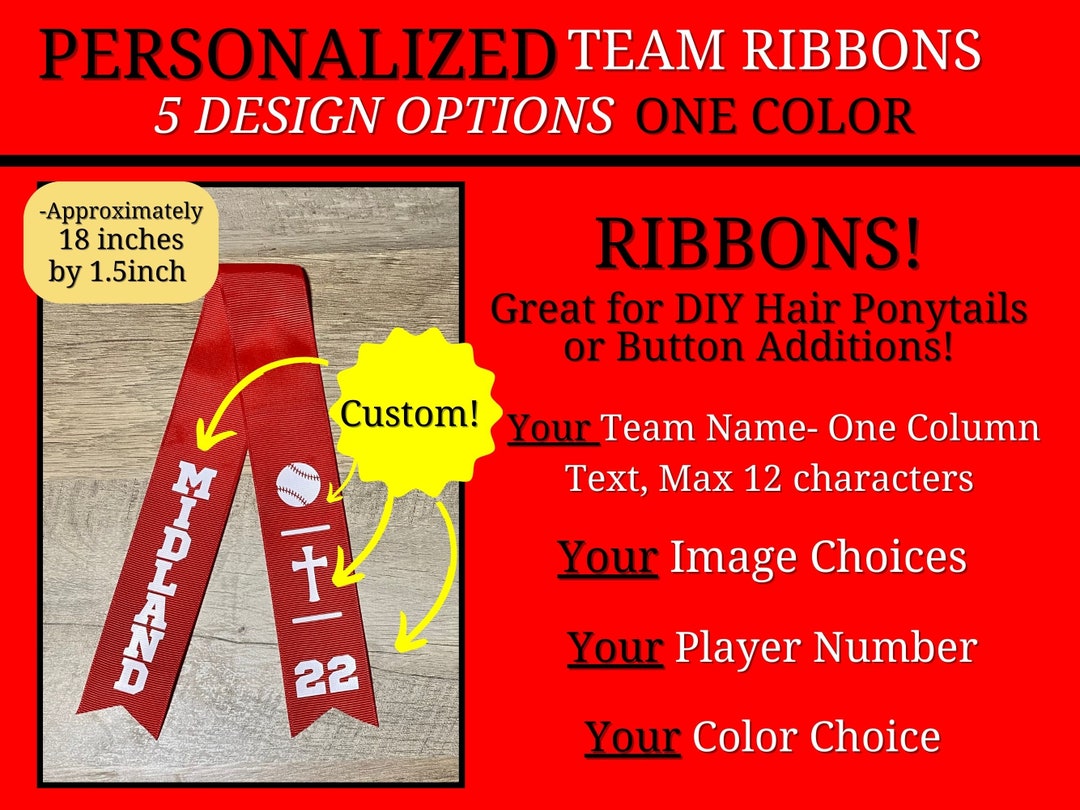 Team, Number, Image PERSONALIZED Ribbons, Great for DIY Hair Ponytails ...