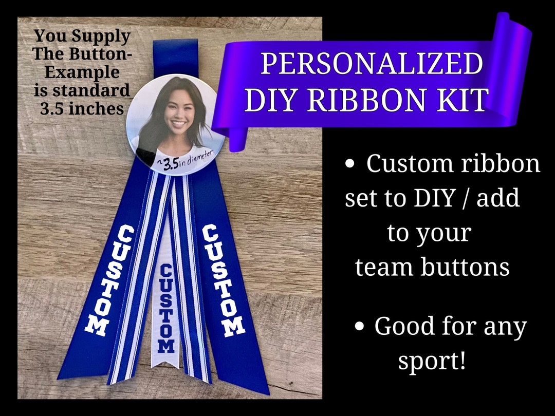 Blue, Striped Blue, & White Personalized Ribbon DIY Kits for Button