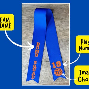 Royal Blue Ribbon With Orange Font: Team Name, Player Number, Image ...