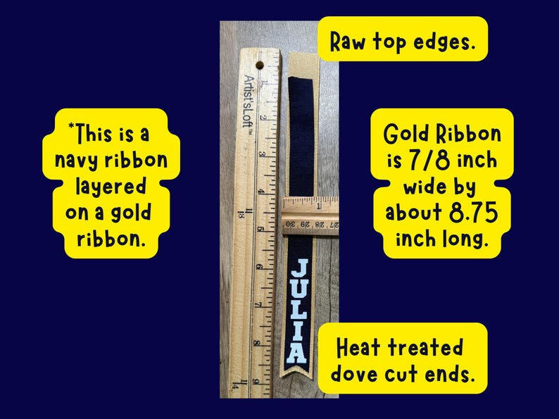 Personalized Name Ribbon Navy White Gold for Button Addon, Great for