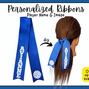 Personalized Blue INDIVIDUAL NAME Hair Ribbons For Volleyball, Softball, Dance, Basketball Team, Etc. Team Spirit Streamer Sporty Pony