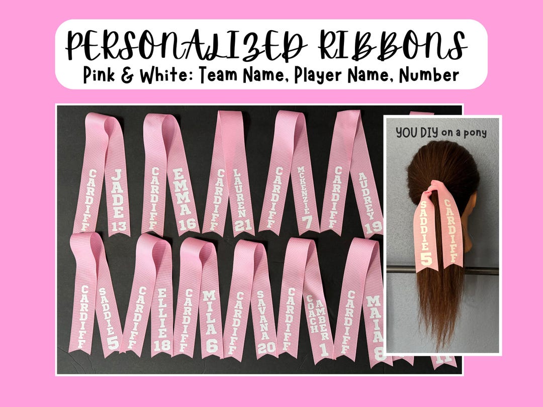 Personalized Pink 1.5 Inch Wide Ribbon Personalized Team Name, Player ...