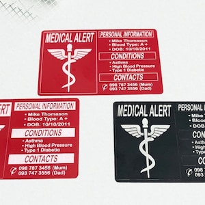 Gepersonaliseerde medische waarschuwingskaart Medic Alert gepersonaliseerde kaart Medische waarschuwingscontactkaart voor noodgevallen Plaats medische identiteitskaart Portemonnee ICE-kaart