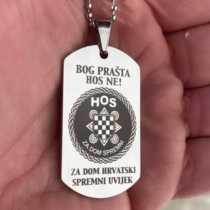 HOS Croatia army brigade insignia, laser engraved army emblem, personalised military dog tag, pendant necklace chain, hrvatska vojska, HV