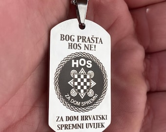 HOS Croatia army brigade insignia, laser engraved army emblem, personalised military dog tag, pendant necklace chain, hrvatska vojska, HV