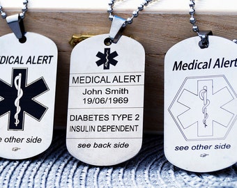 Medical Alert Custom Engraved Medic ID Military Dog Tag Emergency buy 3 ...