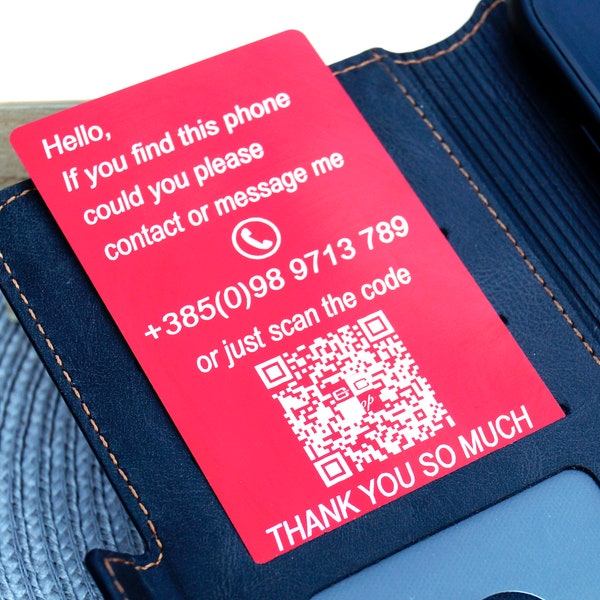 Carte portefeuille si carte code QR en cas de perte carte texte d'alerte personnalisée carte d'identité personnalisée carte si trouvée code qr encart SOS personnalisé