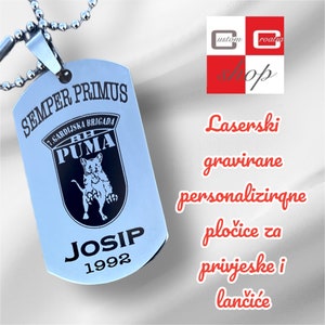 Puma Croatia army brigade insignia, laser engraved army emblem, personalised military dog tag, pendant necklace chain, hrvatska vojska, HV