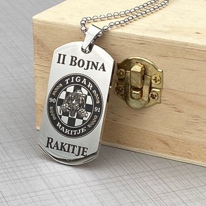 Military army brigade insignia Personalised military dog tag, laser engraved emblem, Pume, Tigrovi, Croatian flag, pendant necklace chain